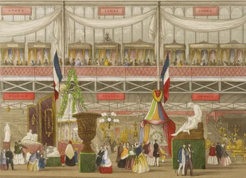 Innenansicht der Großen Ausstellung, französische und belgische Abteilungen, von Chevanne, veröffentlicht von Read & Co.